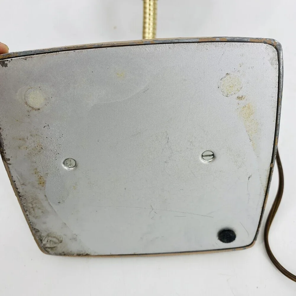 Vintage MCM Industrial Hooded Desk Lamp Nude/Mauve Brass Machine Age Metal